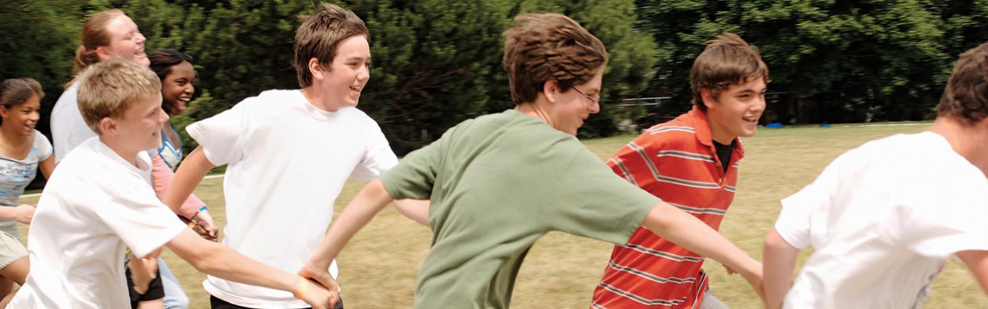 A group of students playing a game. 